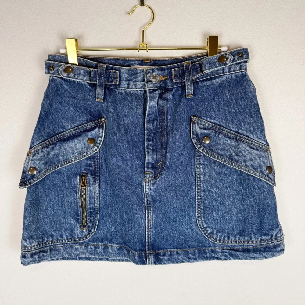 Re/Done Racer Denim Cargo Mini Skirt Moto Speedway Size‎ 27